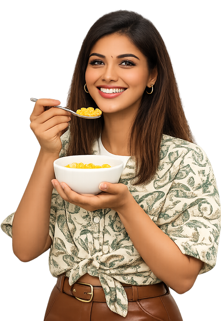 Enjoying a healthy meal delivered by Myna Kitchen