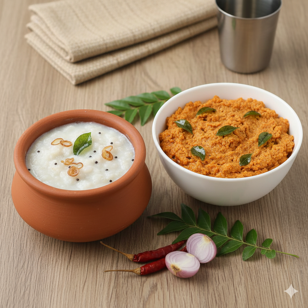 Pazhan Kanji + kolar chutney