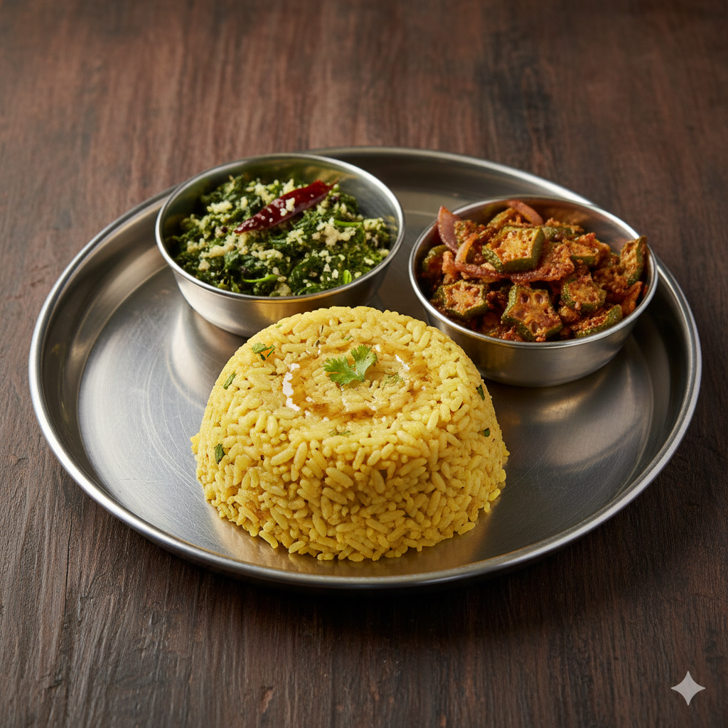 Dal khichadi + Ladies Finger Fry + Keerai poriyal