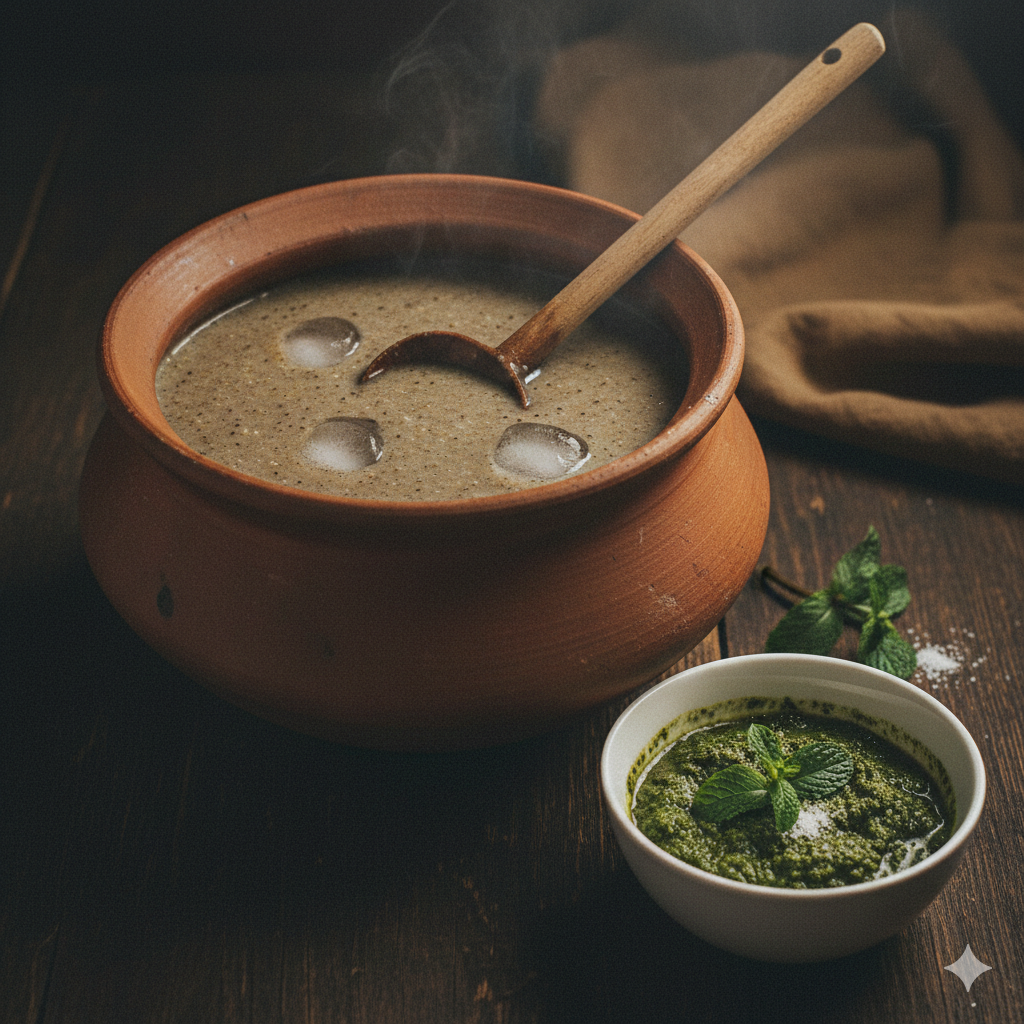 kambu koozhu + Mint Chutney