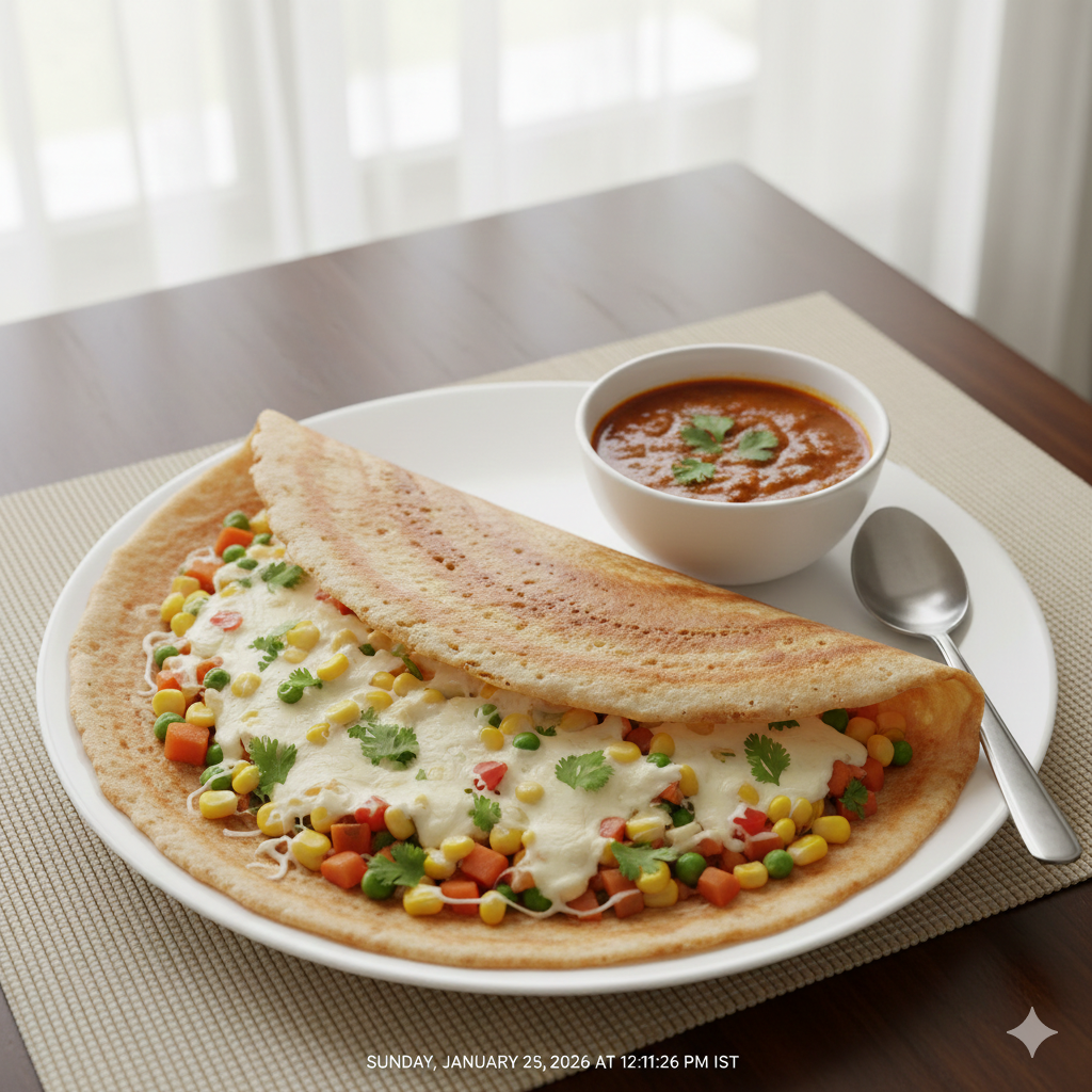 Cheese corn veg dosa + Veg Salna