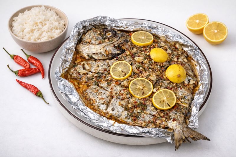 Chinese Chilli Steam Pomfret with Tender Rice